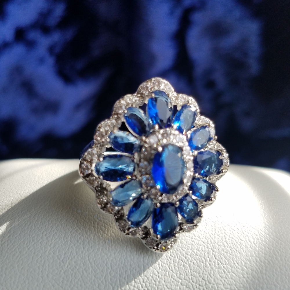 Swarovski Elements Blue Sapphire 925 Sterling Silver Statement Earrings NEW - Picture 4 of 9